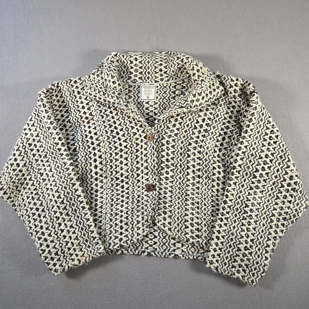 Vintage Wool Sweater Womens Medium Chunky Knit Matisab Cropped Cardigan Crochet